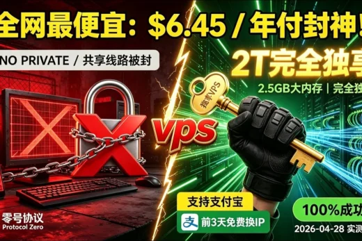 《年付$6.45封神！美系2.5G大内存独享VPS：每月2T高速流量+免费换IP，支持支付宝，这才是真正的价格屠夫！》