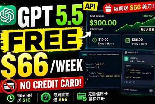 《2026最新：免费获得300美元AI额度！支持GPT 5.5 / 5.4 Pro，实测可API调用》
