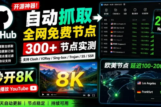 GitHub开源神器：全网免费节点自动聚合，支持 Clash、V2Ray、Sing-box，一键部署永久免费！