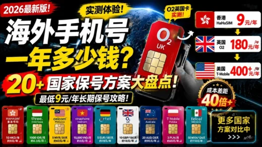 全球手机号生存指南：英国O2真实体验，20多个国家海外SIM卡保号方案揭秘，最低一年9元