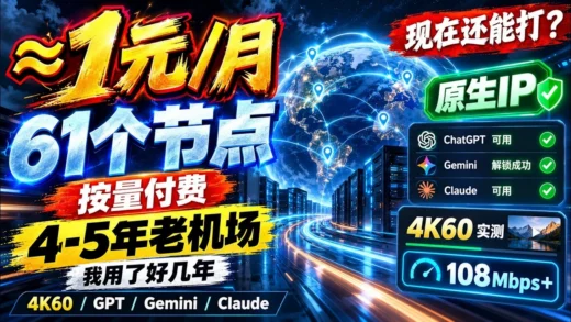 《12元/年的机场我用了好几年！61个节点，2026现在还能不能打？实测给你看》