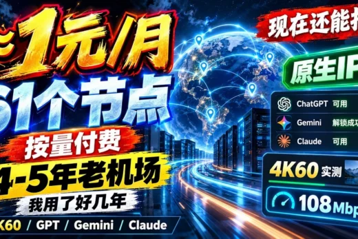 《12元/年的机场我用了好几年！61个节点，2026现在还能不能打？实测给你看》